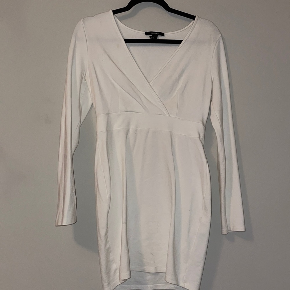 Forever 21 Tight White Long Sleeve Body con Dress